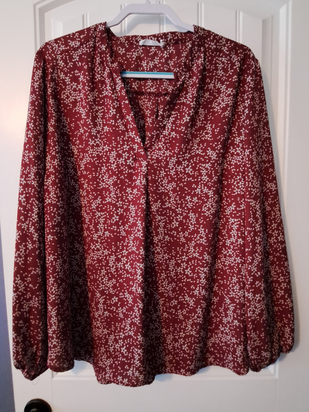 Lush Burgundy Floral V-Neck Blouse